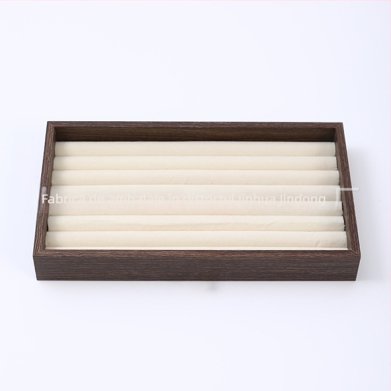 Cutie pentru bijuterii din lemn de nuc, trei straturi, stil coreean, design minimalist cu dungi