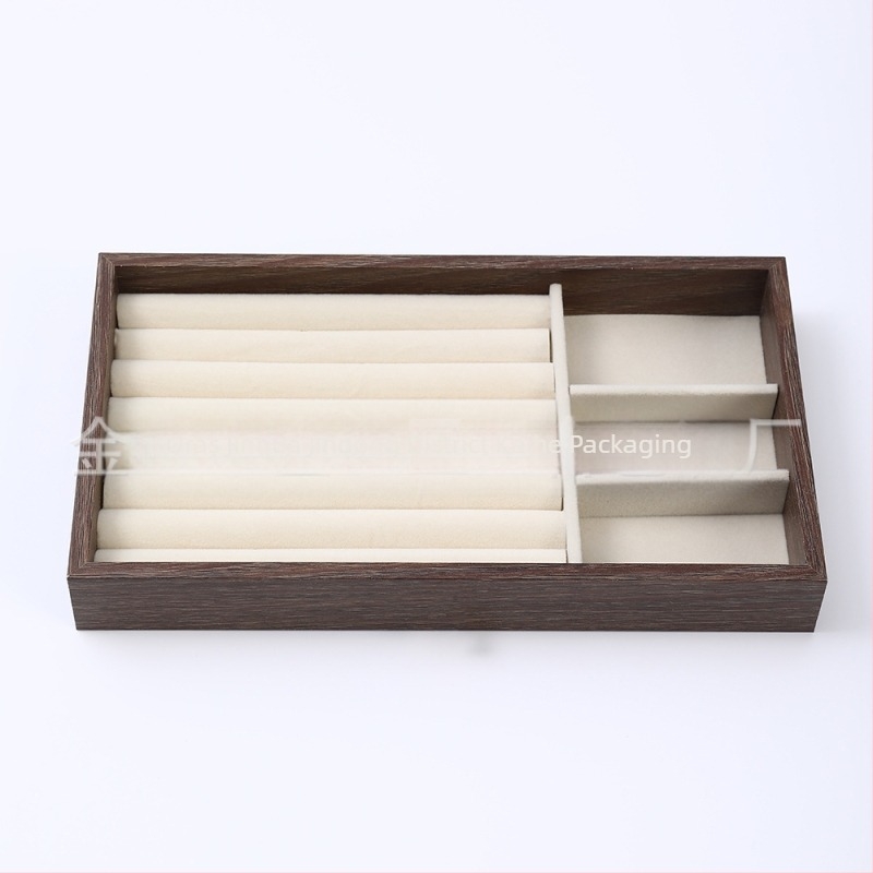 Cutie pentru bijuterii din lemn de nuc, trei straturi, stil coreean, design minimalist cu dungi