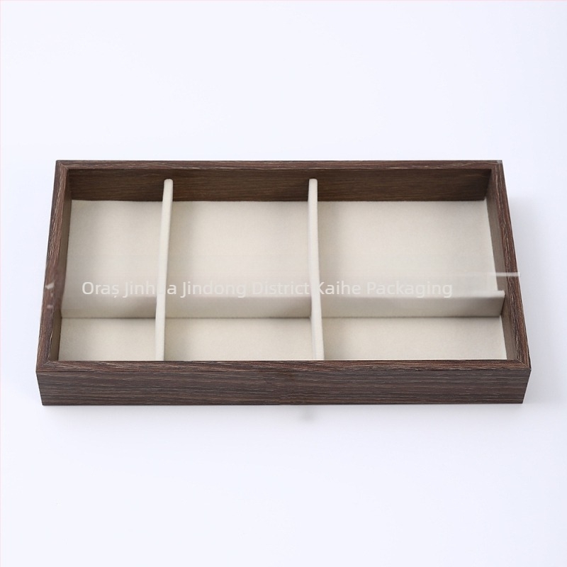 Cutie pentru bijuterii din lemn de nuc, trei straturi, stil coreean, design minimalist cu dungi