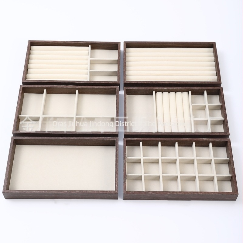 Cutie pentru bijuterii din lemn de nuc, trei straturi, stil coreean, design minimalist cu dungi