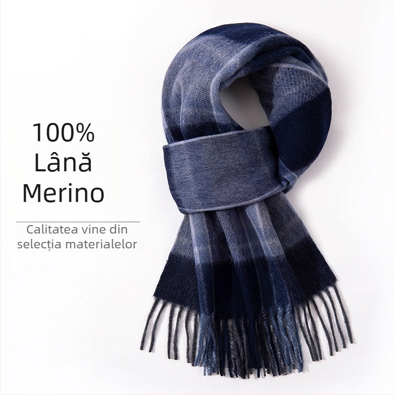 Șal din lână 100% în carouri — căldură de iarnă, lungime extinsă, stil business