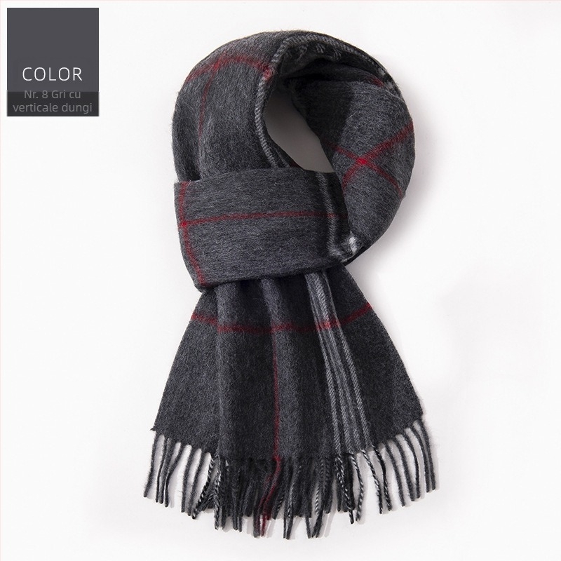 Șal din lână 100% în carouri — căldură de iarnă, lungime extinsă, stil business