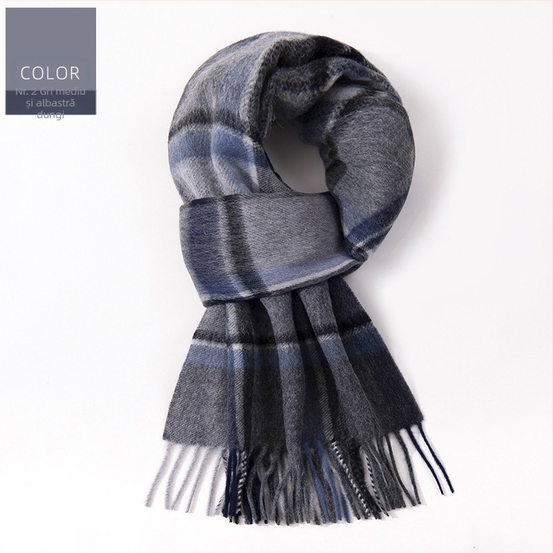 Șal din lână 100% în carouri — căldură de iarnă, lungime extinsă, stil business