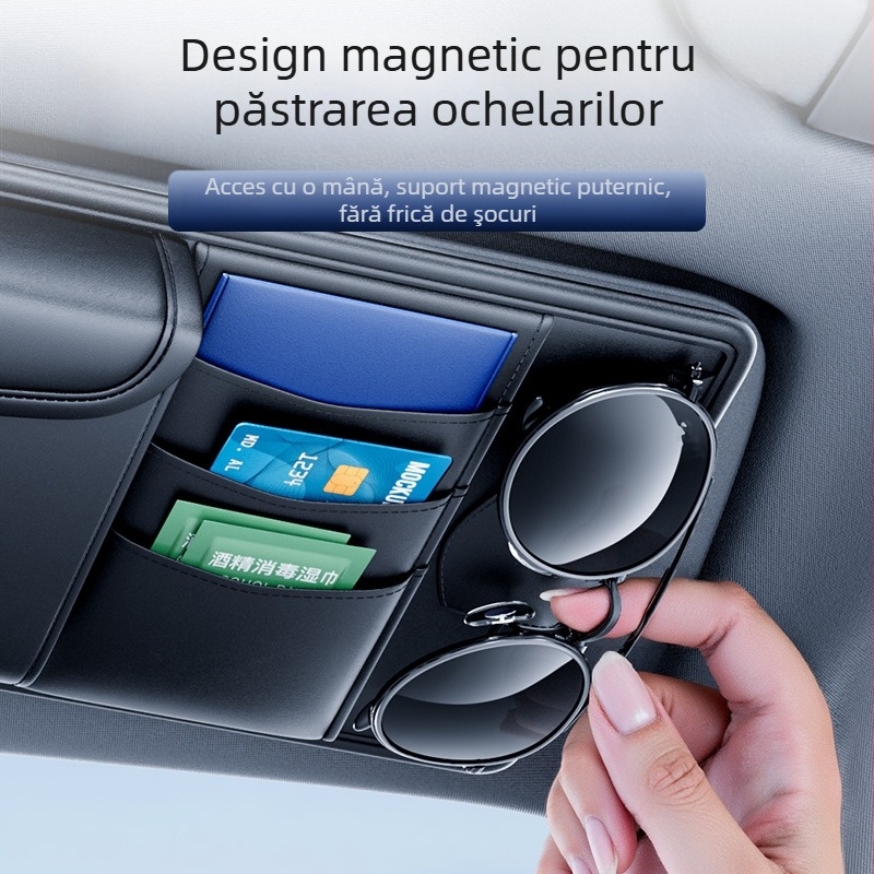 Organizator auto din piele pentru viziera de soare — suport pentru ochelari, bilete și carduri; Kabulun, origine Guangzhou, pentru utilizare în mașină