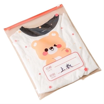 Sac de depozitare pentru haine, husă cubică din PE cu design drăguț de desene animate, fermoar transparent, rezistent la praf și sigilat, multifuncțional pentru lenjerie, cosmetică și articole de igienă