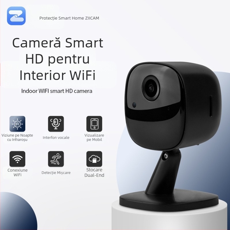 Cameră de securitate pentru interior cu Wi‑Fi, 1080P, stocare în cloud sau card SD, interfon vocal, 1 canal