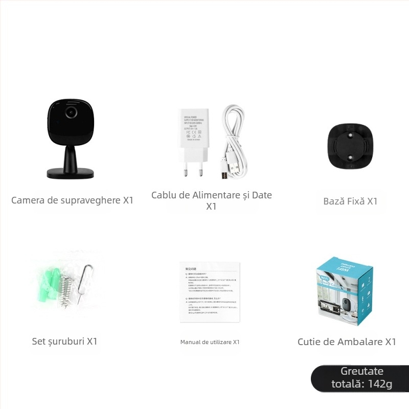 Cameră de securitate pentru interior cu Wi‑Fi, 1080P, stocare în cloud sau card SD, interfon vocal, 1 canal