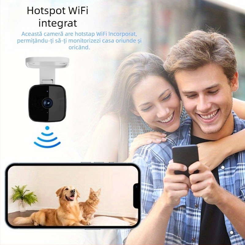 Cameră wireless de 360° pentru interior/exterior cu telecomandă – rotație orizontală 0-360°, viteză 180°/s, rotație verticală 90°, limită de rotație 355°, tensiune de alimentare AC110-220V