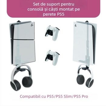 Set de montaj pe perete PS5 cu suport pentru căști PS5/PS5 Pro/PS5 Slim — fier, 640 g