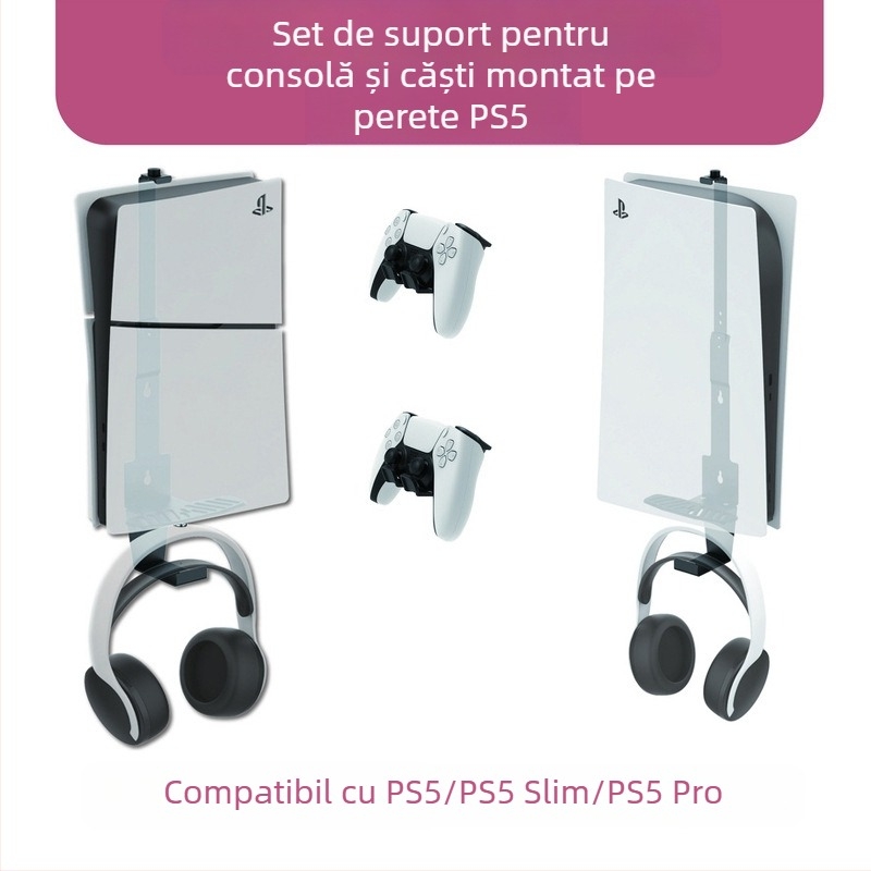Set de montaj pe perete PS5 cu suport pentru căști PS5/PS5 Pro/PS5 Slim — fier, 640 g