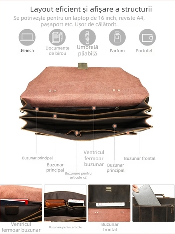 MASIWEI Crazy Horse Leather Geantă de afaceri pentru laptop (Piele naturală; Crazy Horse; Stil: Business Elite; Pliabil; Reducerea încărcăturii)
