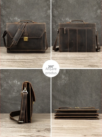 MASIWEI Crazy Horse Leather Geantă de afaceri pentru laptop (Piele naturală; Crazy Horse; Stil: Business Elite; Pliabil; Reducerea încărcăturii)