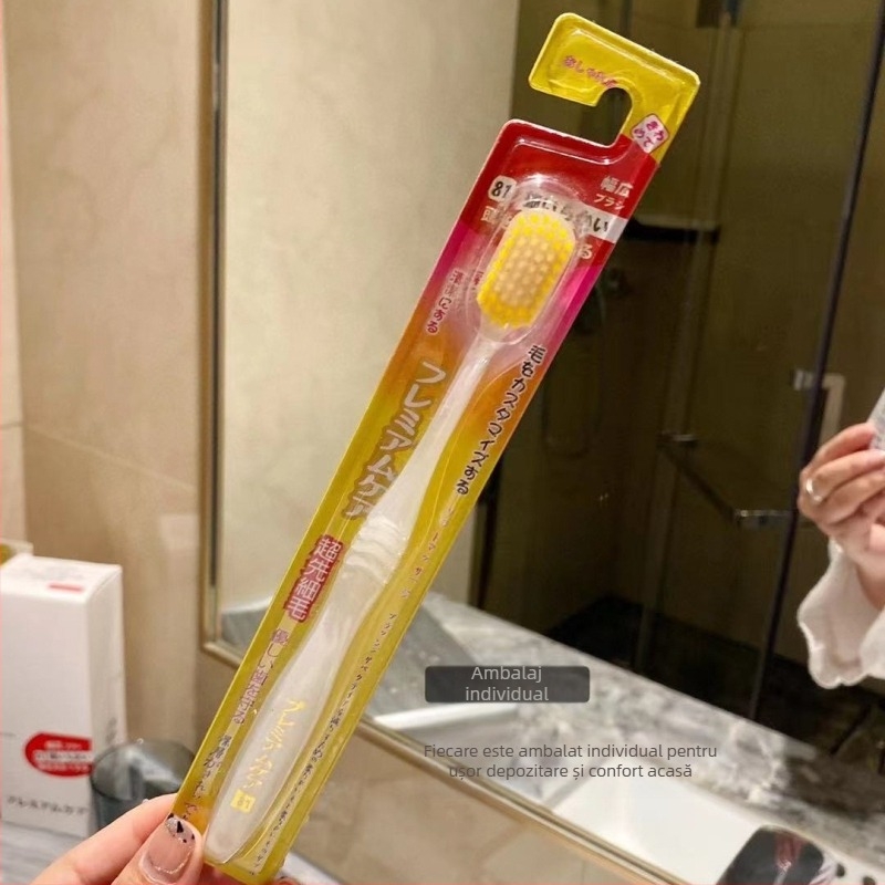 Periuță de dinți pentru adulți în stil japonez, peri moi, peri înalte și joase, cap lat, set de 12 bucăți