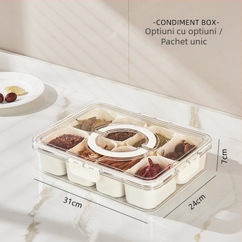 Cutie organizator pentru condimente, de calitate alimentară, portabilă, pătrată, cu un singur compartiment, capacitate 1-2 L, din plastic