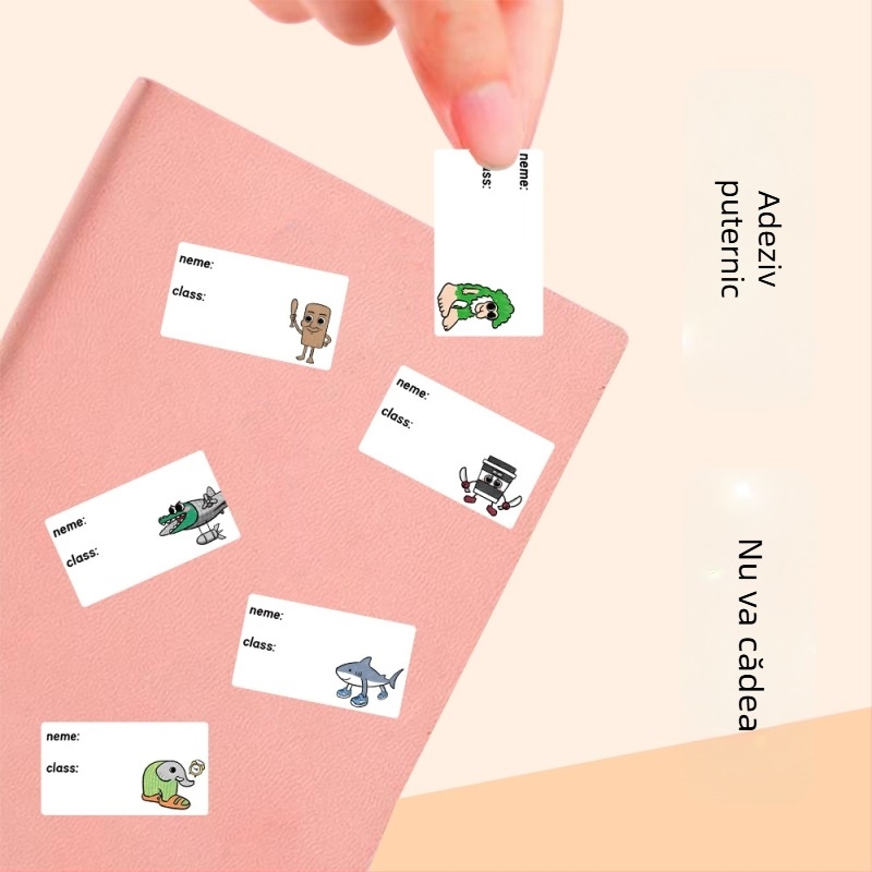 Etichete cu nume versiune Q – rolă cu etichete pentru clasa I, pentru grădiniță, bandă de scriere cu margine sigilată (JU1326; Material: Non-dry Adhesive; Stil: Cartoon; Producție: Printing)