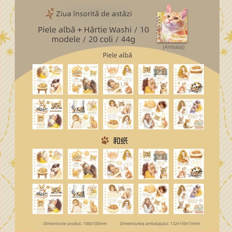 Mr. Paper PVC Carte cu Autocolante — Temă Animale de Companie Deformate, Jurnal pentru Animale, Stil Estetic XS15237