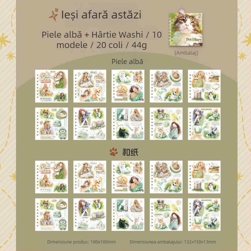 Mr. Paper PVC Carte cu Autocolante — Temă Animale de Companie Deformate, Jurnal pentru Animale, Stil Estetic XS15237