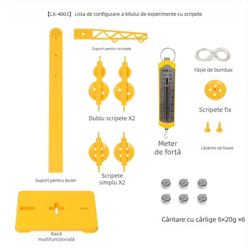 Kit de experimente fizice: Sistem levier-fulie pentru testarea forței de frecare, instrument didactic pentru elevi