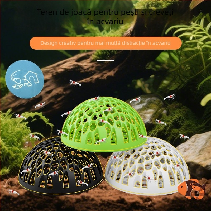 Adăpost acvariu din plastic, hemisferic, pentru pești și creveți – ascundere sigură, decor, reproducere