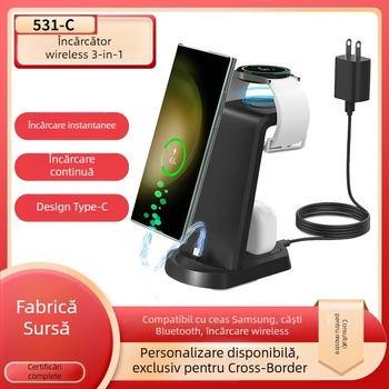 Încărcător wireless 3 în 1 cu suport de birou, 15W ieșire, QC3.0, 5V/3A