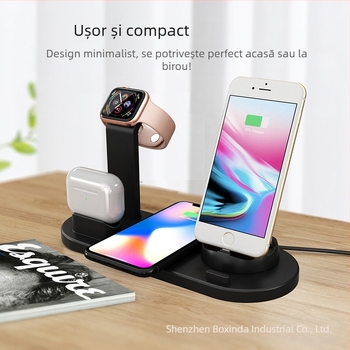 Încărcător wireless 5 în 1 cu suport rotativ pentru telefon și încărcare pentru ceas și căști — certificat Qi, QC3.0, până la 15W (Model BXD-07A)
