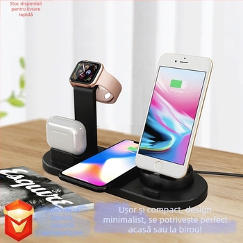 Încărcător wireless 5 în 1 cu suport rotativ pentru telefon și încărcare pentru ceas și căști — certificat Qi, QC3.0, până la 15W (Model BXD-07A)
