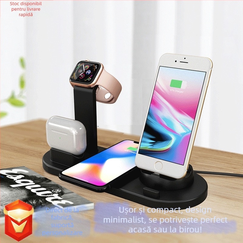 Încărcător wireless 5 în 1 cu suport rotativ pentru telefon și încărcare pentru ceas și căști — certificat Qi, QC3.0, până la 15W (Model BXD-07A)