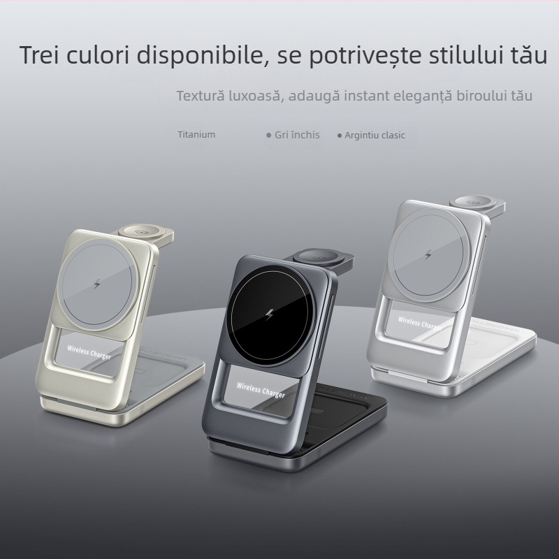 S29 Încărcător wireless 3-în-1, pliabil, portabil pentru telefon, cu suport magnetic de birou, încărcare rapidă QC3.0, 15W max