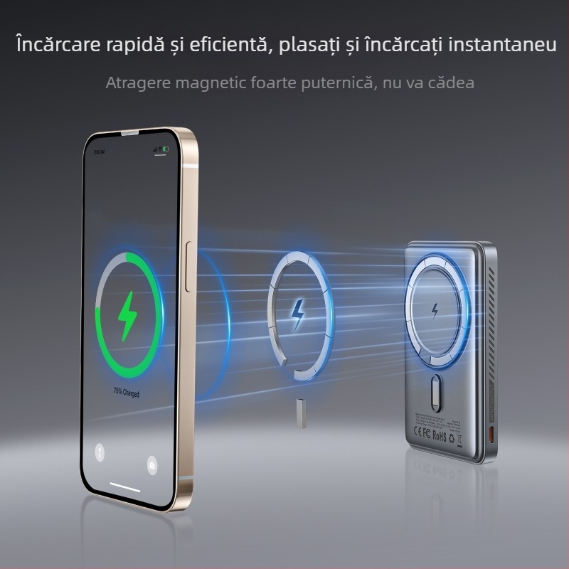 Power Bank magnetic wireless S15 — ieșire 15W, QC3.0 încărcare rapidă, încărcare magnetică