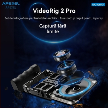 APEXEL VG05CH Clip portabil pentru telefon cu mâner Bluetooth antișoc, pentru streaming live în exterior și fotografie; material: aliaj de aluminiu; compatibil Apple/Huawei/Oppo/Vivo/Xiaomi/OnePlus/Honor
