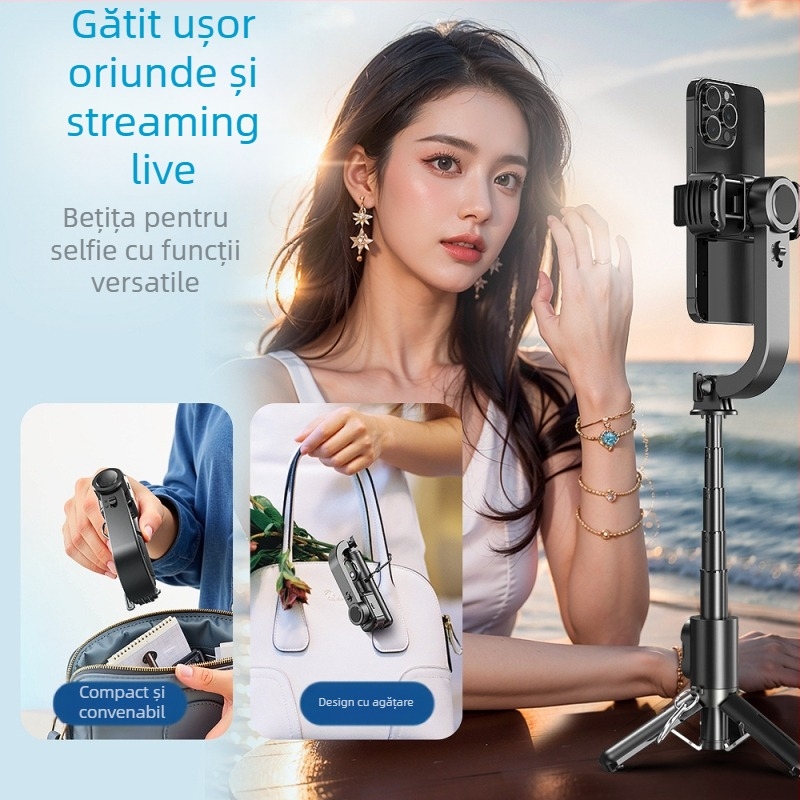 Q31 stabilizator pentru telefon cu gimbal, telecomandă Bluetooth, anti-shake, pentru streaming live (aliaj de aluminiu; Bluetooth; telecomandă inclusă)