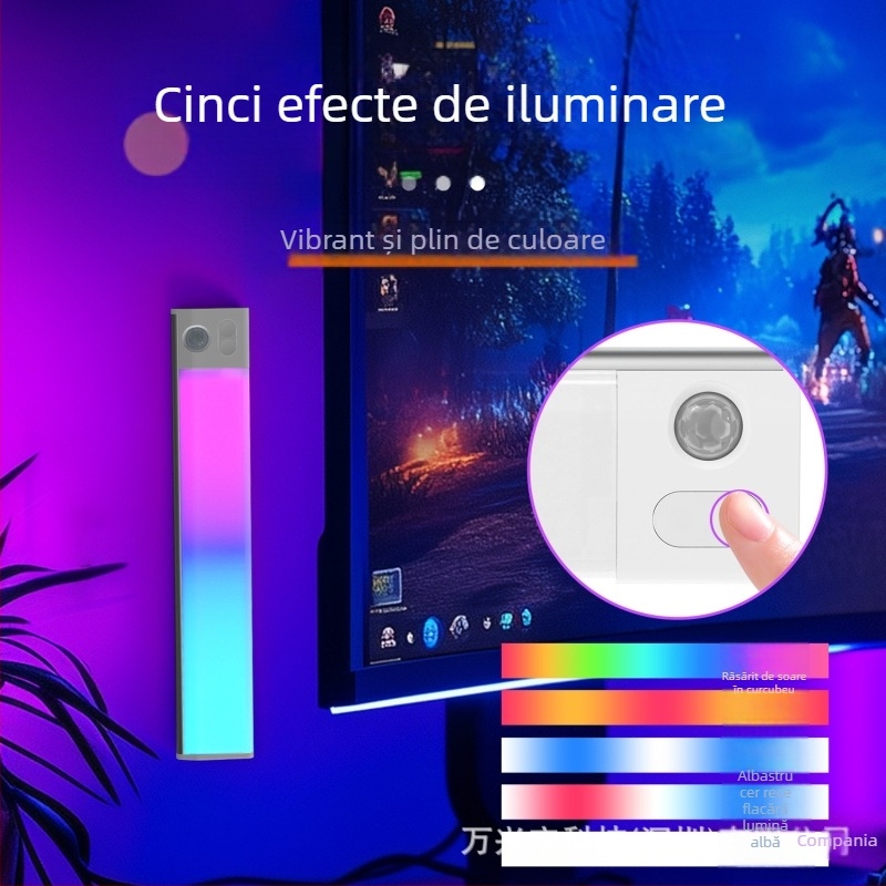 Lumină de noapte pentru garderobă cu senzor de mișcare, reîncărcabilă USB, montaj magnetic, iluminare ambientală în gradient