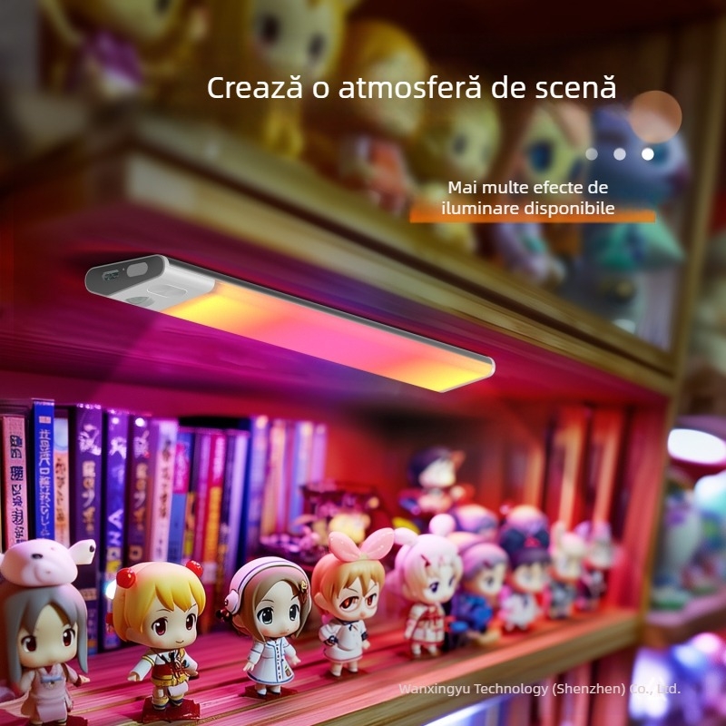 Lumină de noapte pentru garderobă cu senzor de mișcare, reîncărcabilă USB, montaj magnetic, iluminare ambientală în gradient