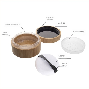 Cutie de ambalare pentru pudră cosmetică, design bambus-lemn, gravură cu laser și serigrafie, personalizare disponibilă, etichetare privată licențiată