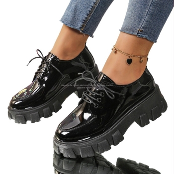 Loafers dama în stil coreean, PU piele pe suprafață, vârf rotund, toc mediu 3-5 cm, talpă din cauciuc