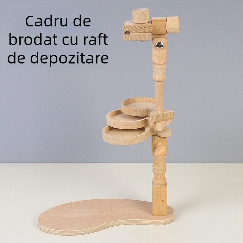 Suport din lemn fag pentru broderie la cruce, cu 3 tavite de depozitare, cadru din lemn masiv pentru birou