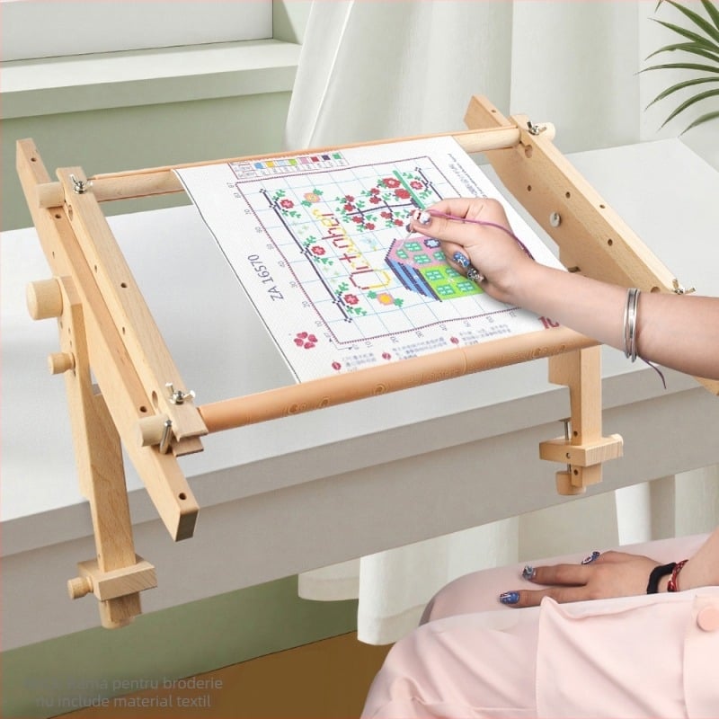 Suport portabil pentru broderie din lemn natural cu cadru detașabil pentru broderie în cruci, cod 346, alte produse din lemn, stil modern minimalist