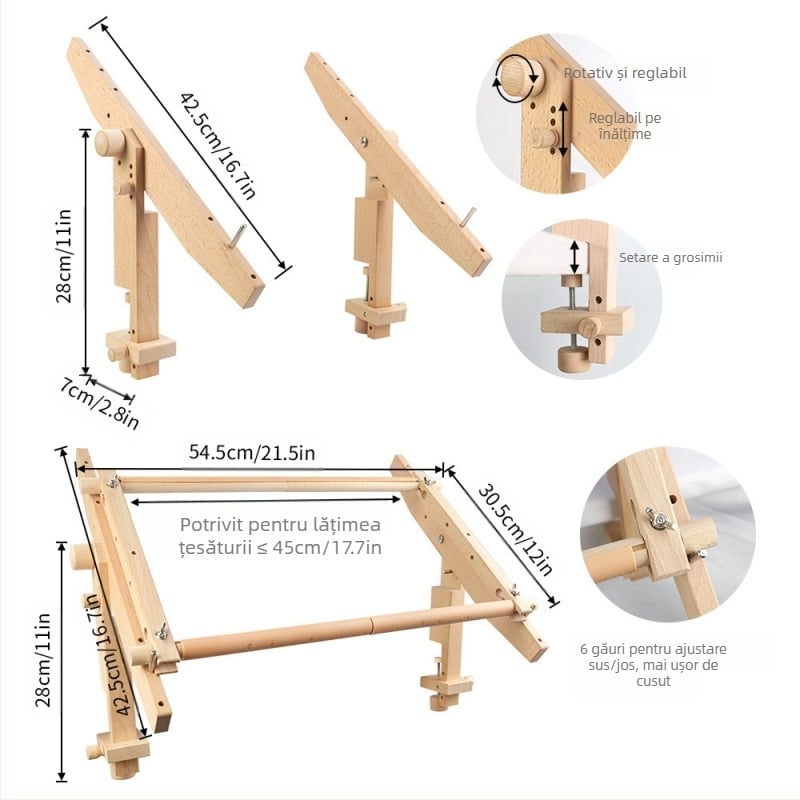 Suport portabil pentru broderie din lemn natural cu cadru detașabil pentru broderie în cruci, cod 346, alte produse din lemn, stil modern minimalist
