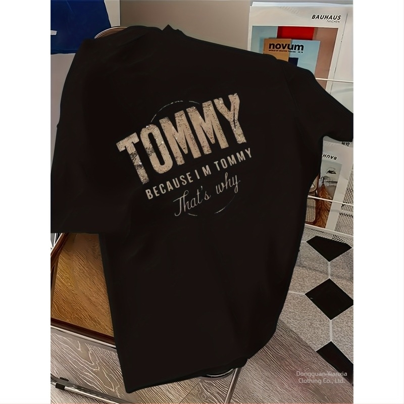 Tricou damă din bumbac, imprimeu cu litere, croială lejeră, guler rotund, stil casual japonez-coreean