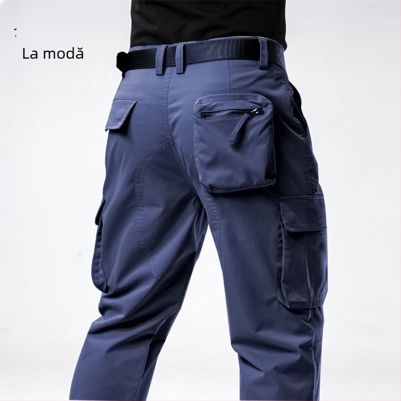 Pantaloni cargo casual pentru bărbați, croială lejeră, talie medie, fermoar, 100% poliester
