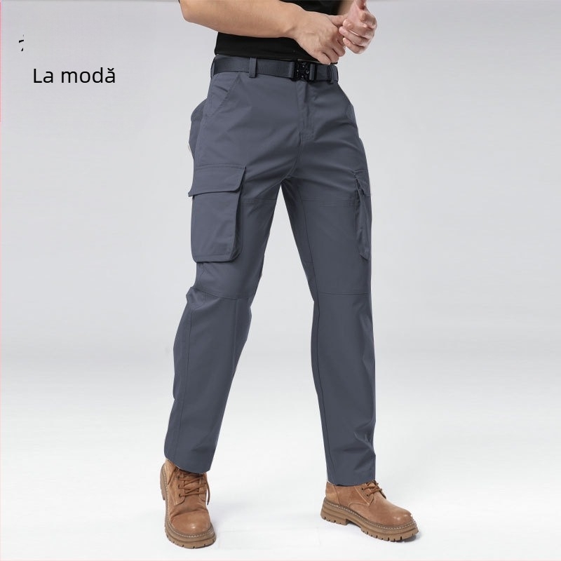 Pantaloni cargo casual pentru bărbați, croială lejeră, talie medie, fermoar, 100% poliester