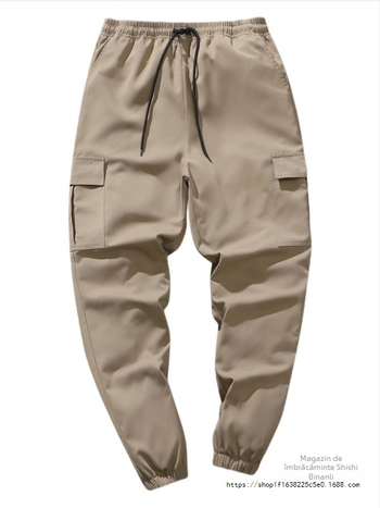 Pantaloni casual de lucru, croială lejeră, lungime Nine-Point, talie medie, închidere cu șnur