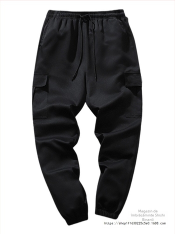 Pantaloni casual de lucru, croială lejeră, lungime Nine-Point, talie medie, închidere cu șnur