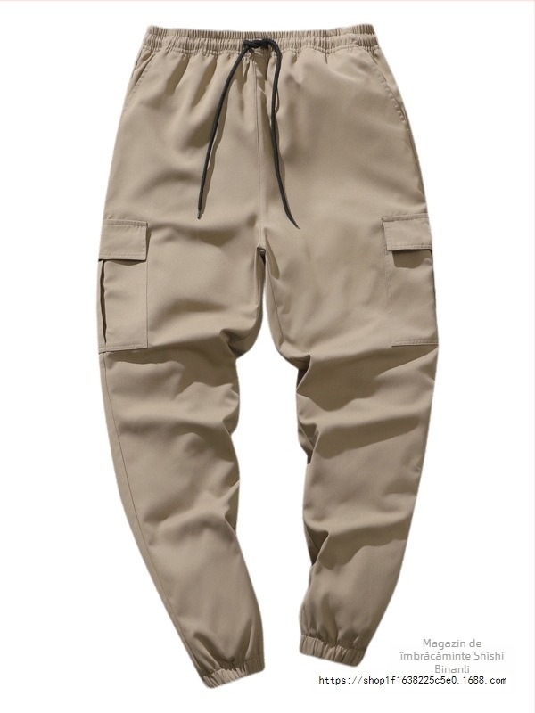 Pantaloni casual de lucru, croială lejeră, lungime Nine-Point, talie medie, închidere cu șnur