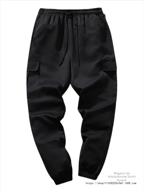 Pantaloni casual de lucru, croială lejeră, lungime Nine-Point, talie medie, închidere cu șnur