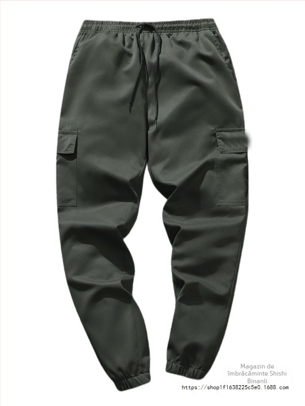 Pantaloni casual de lucru, croială lejeră, lungime Nine-Point, talie medie, închidere cu șnur