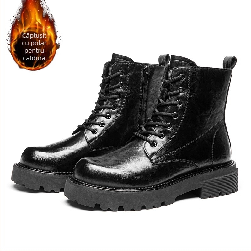 Ghete Martin pentru bărbați cu tibie înaltă, suprafața din piele microfibră, talpă din cauciuc, impermeabile și călduroase