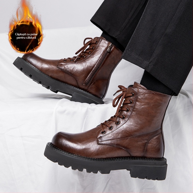 Ghete Martin pentru bărbați cu tibie înaltă, suprafața din piele microfibră, talpă din cauciuc, impermeabile și călduroase