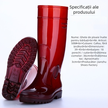 Ghete de ploaie înalte pentru bărbați, partea superioară din PVC, talpă din plastic, anti-derapare, rezistente la acizi și la alcalii