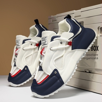 Pantofi sport casual pentru bărbați, parte superioară PU sintetică, talpă din cauciuc, închidere cu șireturi în față, talpă joasă, ușori și durabili